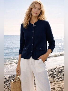 Talbots Navy Button-Front Knit Cardigan